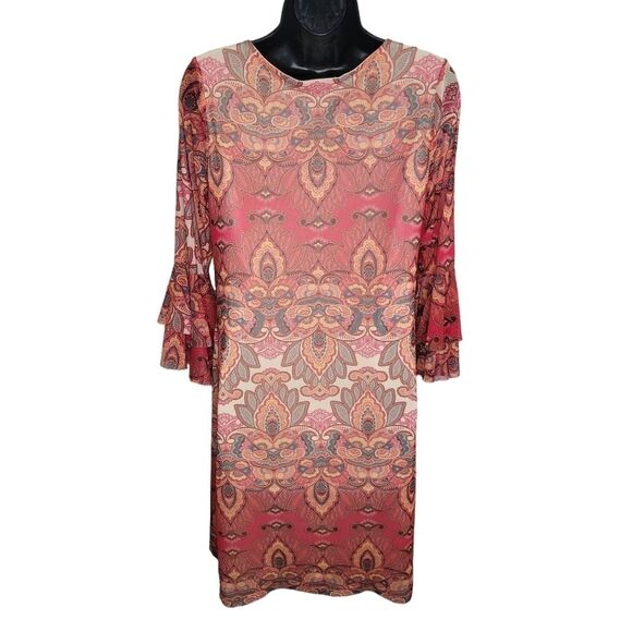 Allison Brittney retro ruffle bell sleeve dress size Medium - Picture 2 of 8